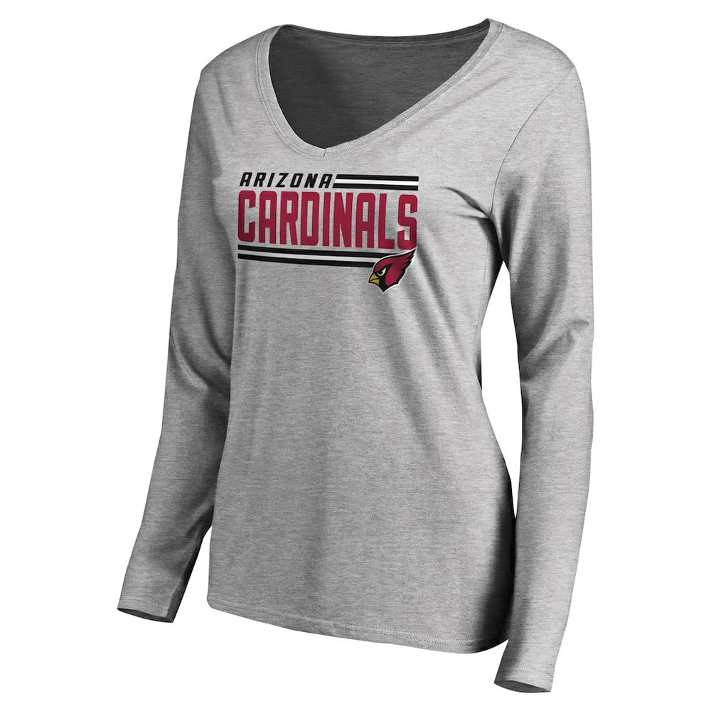 Arizona Cardinals Women's Iconic Collection On Side Stripe Long Sleeve V-Neck T-Shirt Ash | NFL