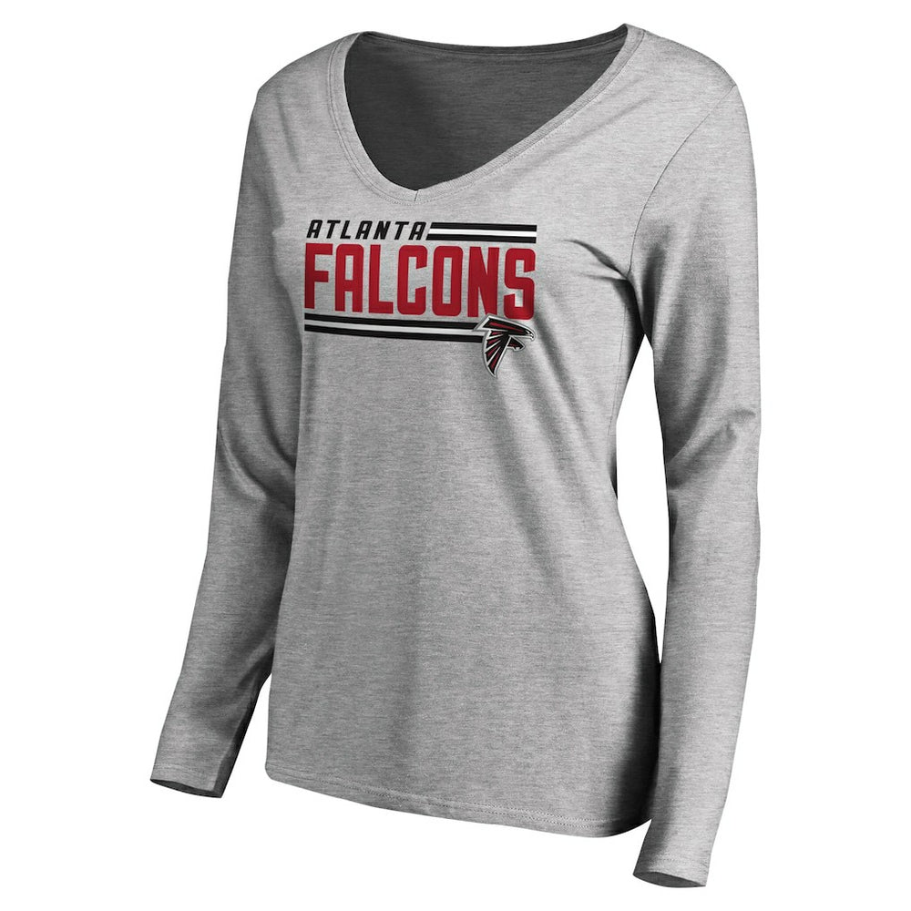 Atlanta Falcons Women's Iconic Collection On Side Stripe Long Sleeve V-Neck T-Shirt Ash | NFL
