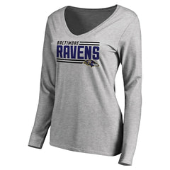 Baltimore Ravens Women's Iconic Collection On Side Stripe Long Sleeve V-Neck T-Shirt Ash | NFL