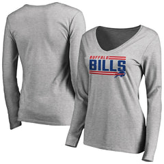 Buffalo Bills Women's Iconic Collection On Side Stripe Long Sleeve V-Neck T-Shirt Ash | NFL