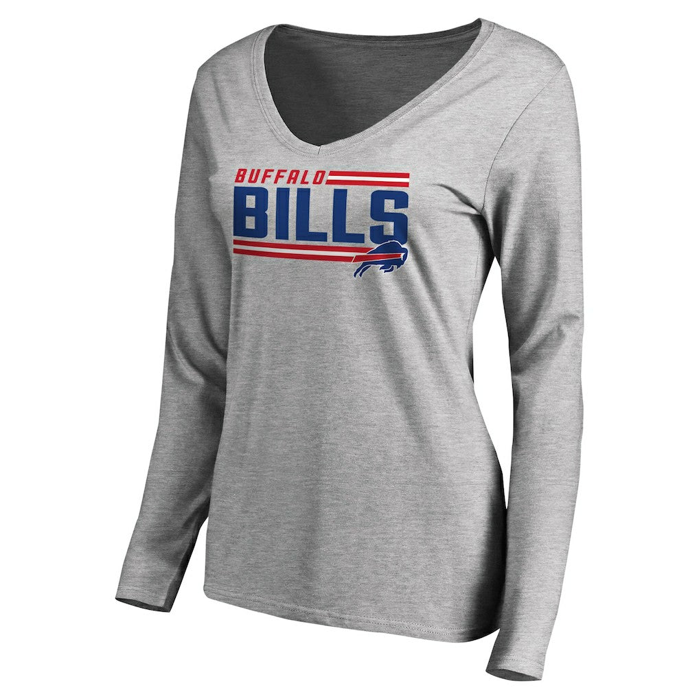 Buffalo Bills Women's Iconic Collection On Side Stripe Long Sleeve V-Neck T-Shirt Ash | NFL