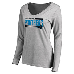 Carolina Panthers Women's Iconic Collection On Side Stripe Long Sleeve V-Neck T-Shirt Ash | NFL