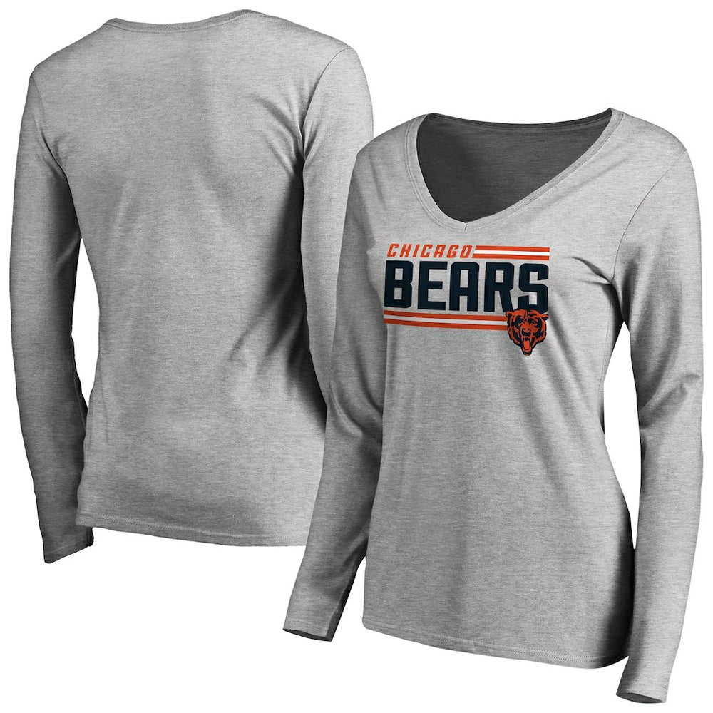 Chicago Bears Women's Iconic Collection On Side Stripe Long Sleeve V-Neck T-Shirt Ash | NFL