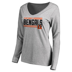 Cincinnati Bengals Women's Iconic Collection On Side Stripe Long Sleeve V-Neck T-Shirt Ash | NFL