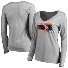 Denver Broncos Women's Iconic Collection On Side Stripe Long Sleeve V-Neck T-Shirt Ash | NFL