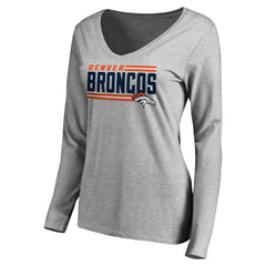 Denver Broncos Women's Iconic Collection On Side Stripe Long Sleeve V-Neck T-Shirt Ash | NFL