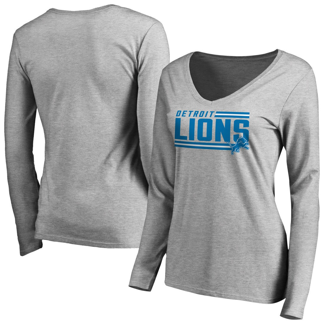 Detroit Lions Women's Iconic Collection On Side Stripe Long Sleeve V-Neck T-Shirt Ash | NFL