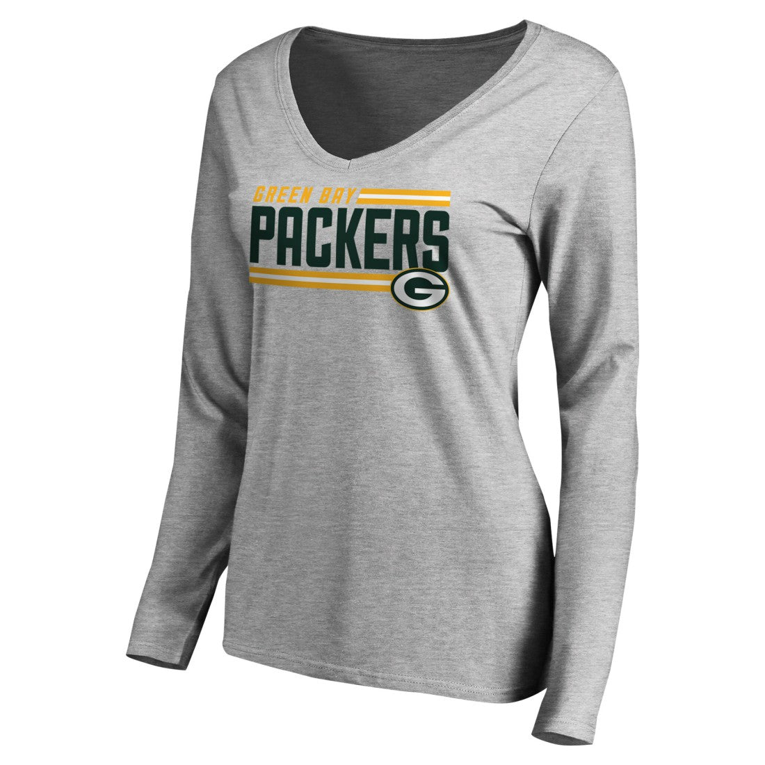 Green Bay Packers Women's Iconic Collection On Side Stripe Long Sleeve V-Neck T-Shirt Ash | NFL