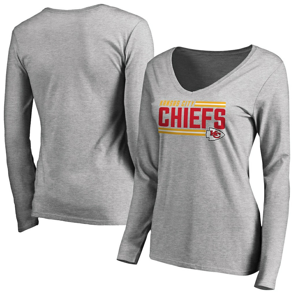 Kansas City Chiefs Women's Iconic Collection On Side Stripe Long Sleeve V-Neck T-Shirt Ash | NFL