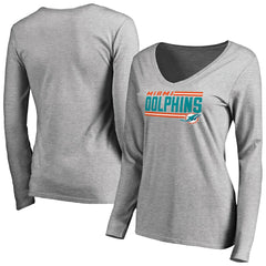 Miami Dolphins Women's Iconic Collection On Side Stripe Long Sleeve V-Neck T-Shirt Ash | NFL