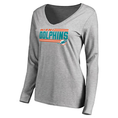 Miami Dolphins Women's Iconic Collection On Side Stripe Long Sleeve V-Neck T-Shirt Ash | NFL