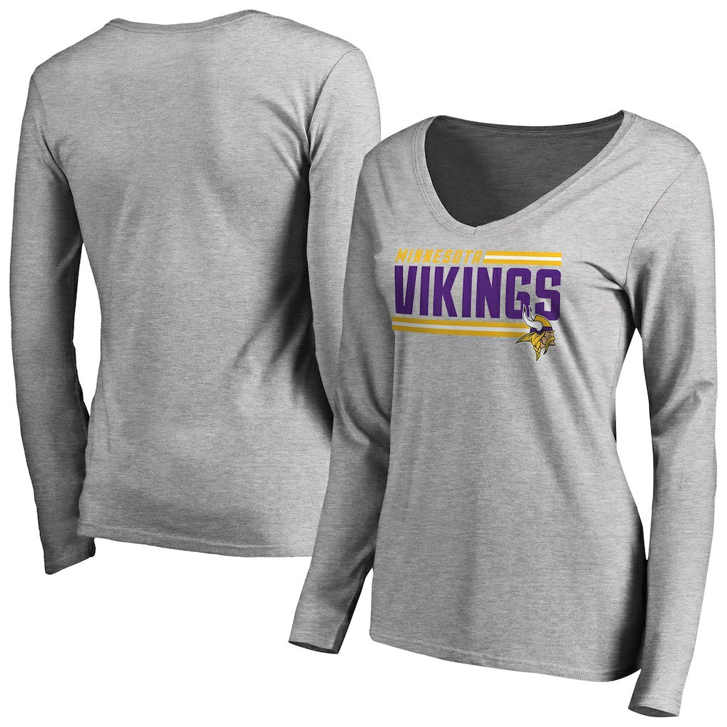 Minnesota Vikings Women's Iconic Collection On Side Stripe Long Sleeve V-Neck T-Shirt Ash | NFL