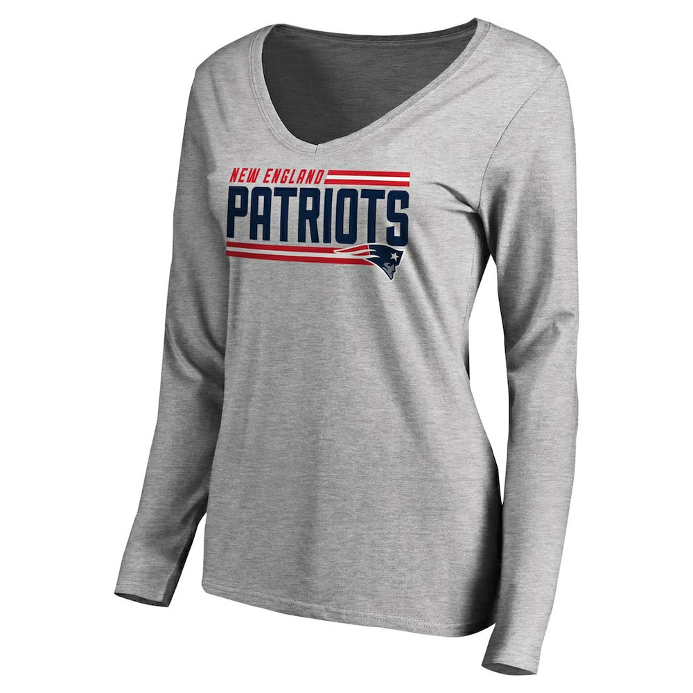New England Patriots Women's Iconic Collection On Side Stripe Long Sleeve V-Neck T-Shirt Ash | NFL