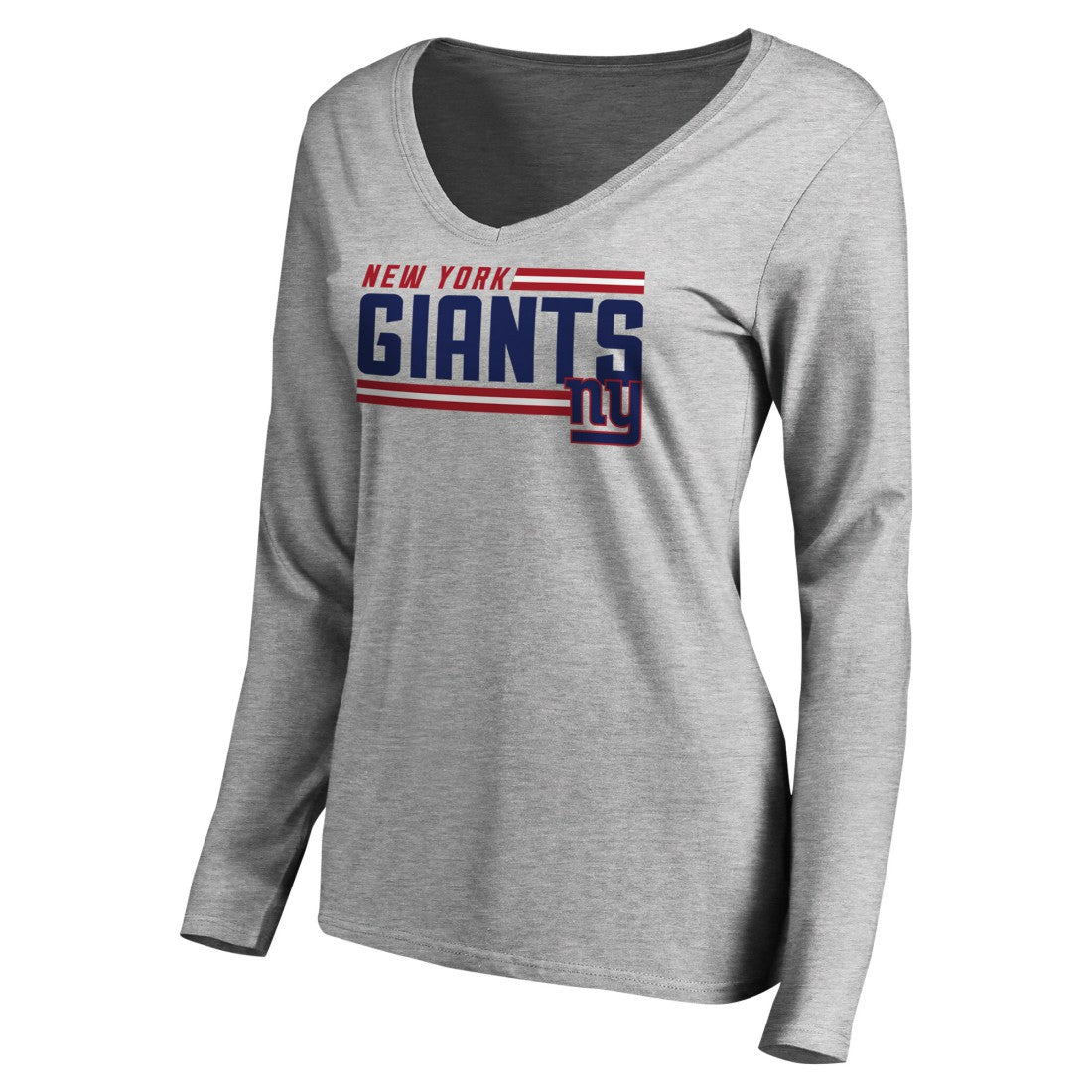 New York Giants Women's Iconic Collection On Side Stripe Long Sleeve V-Neck T-Shirt Ash | NFL
