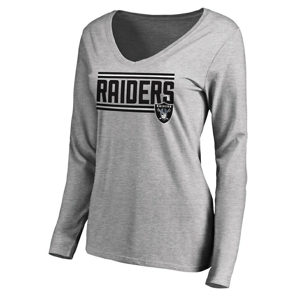 Las Vegas Raiders Women's Iconic Collection On Side Stripe Long Sleeve V-Neck T-Shirt Ash | NFL
