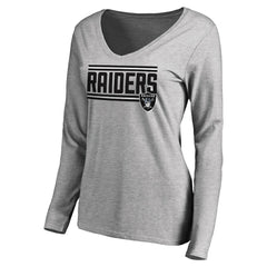 Las Vegas Raiders Women's Iconic Collection On Side Stripe Long Sleeve V-Neck T-Shirt Ash | NFL