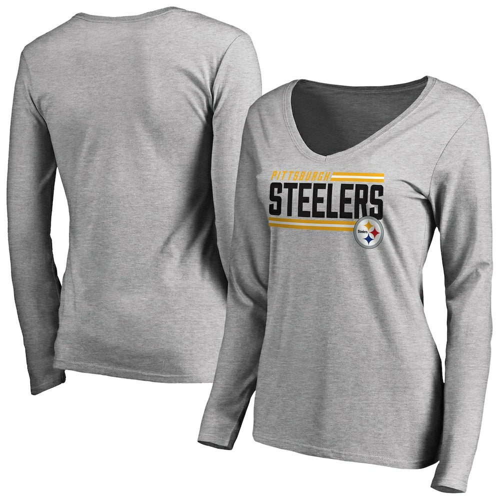 Pittsburgh Steelers Women's Iconic Collection On Side Stripe Long Sleeve V-Neck T-Shirt Ash | NFL