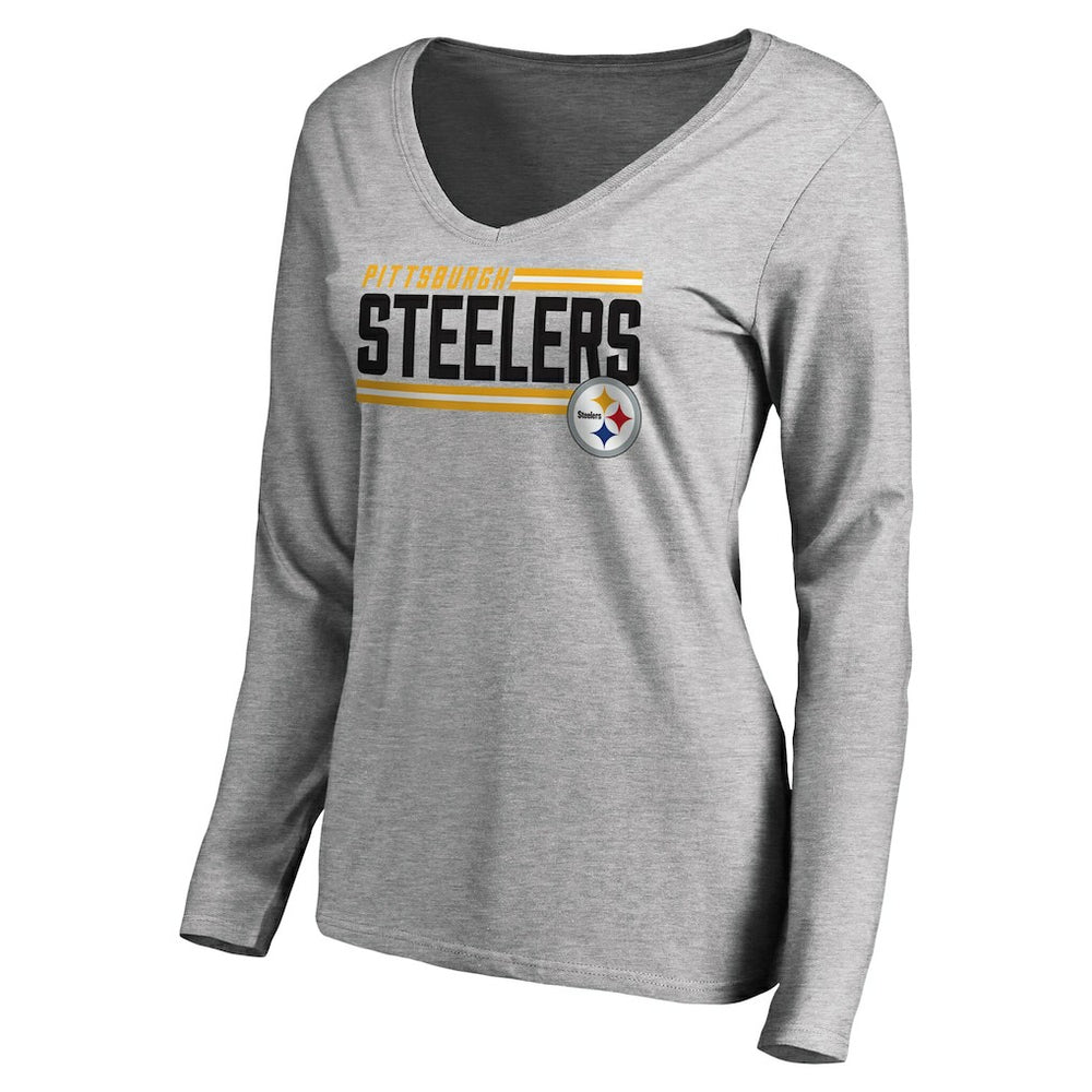 Pittsburgh Steelers Women's Iconic Collection On Side Stripe Long Sleeve V-Neck T-Shirt Ash | NFL