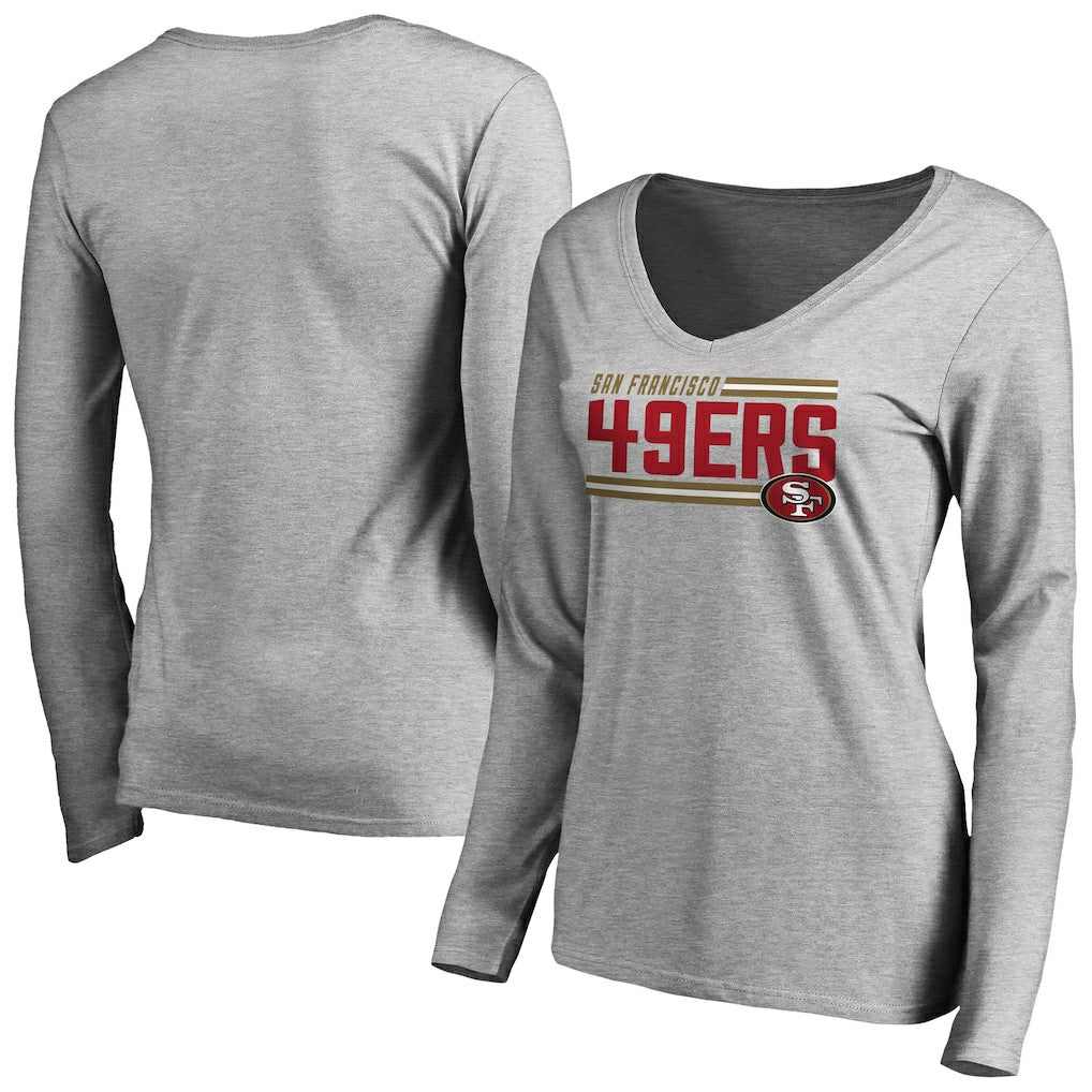 San Francisco 49ers Women's Iconic Collection On Side Stripe Long Sleeve V-Neck T-Shirt Ash | NFL