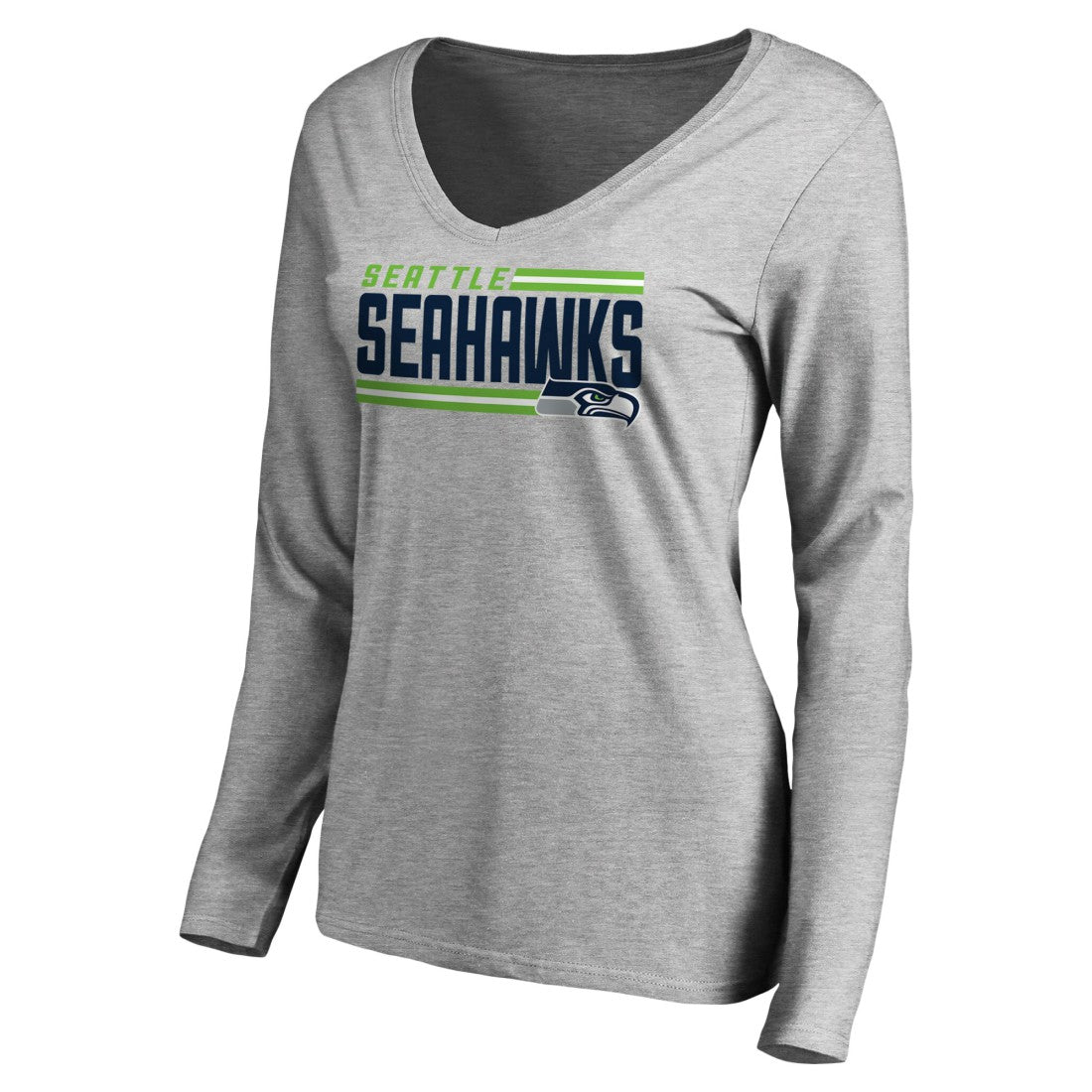 Seattle Seahawks Women's Iconic Collection On Side Stripe Long Sleeve V-Neck T-Shirt Ash | NFL