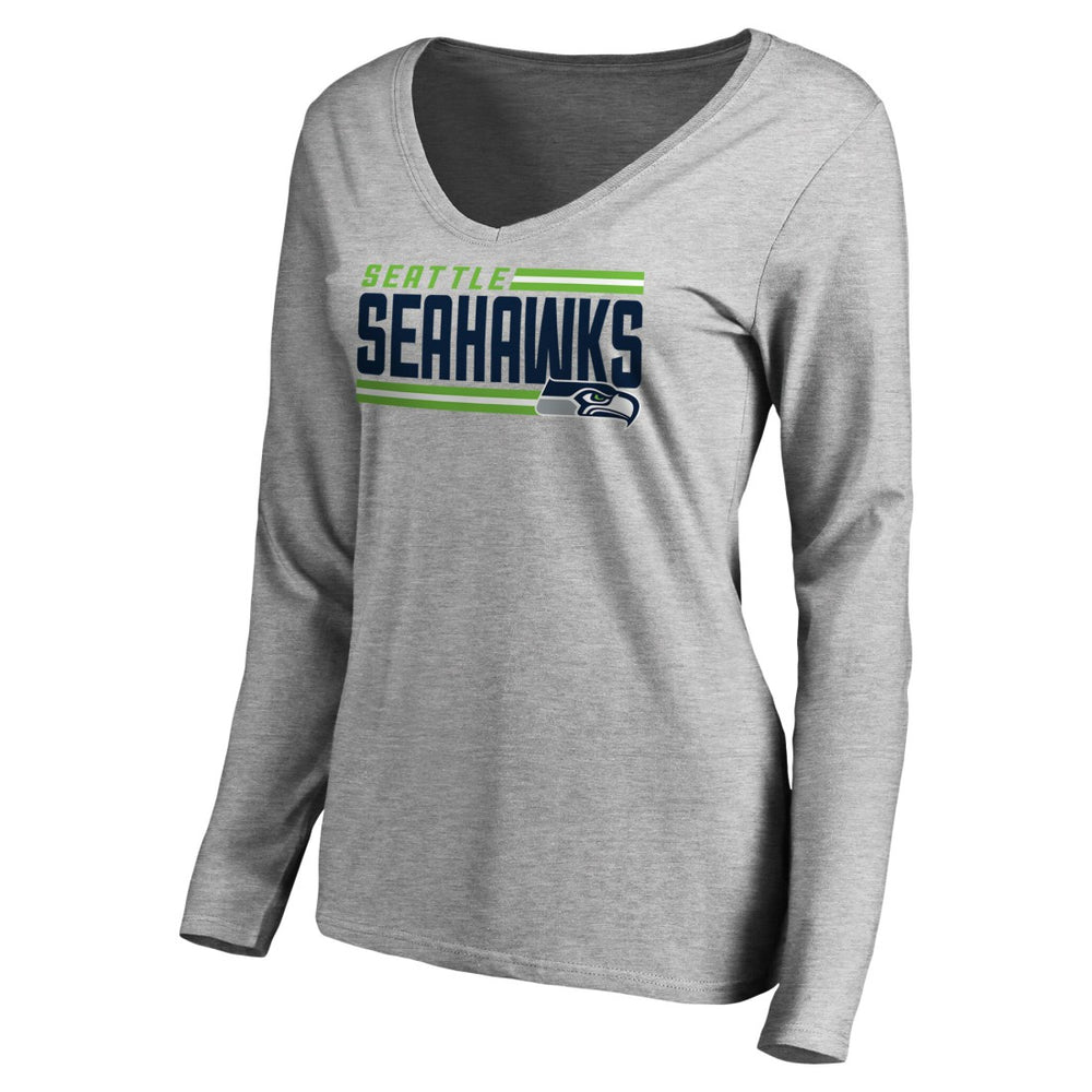 Seattle Seahawks Women's Iconic Collection On Side Stripe Long Sleeve V-Neck T-Shirt Ash | NFL