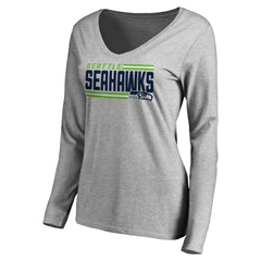 Seattle Seahawks Women's Iconic Collection On Side Stripe Long Sleeve V-Neck T-Shirt Ash | NFL
