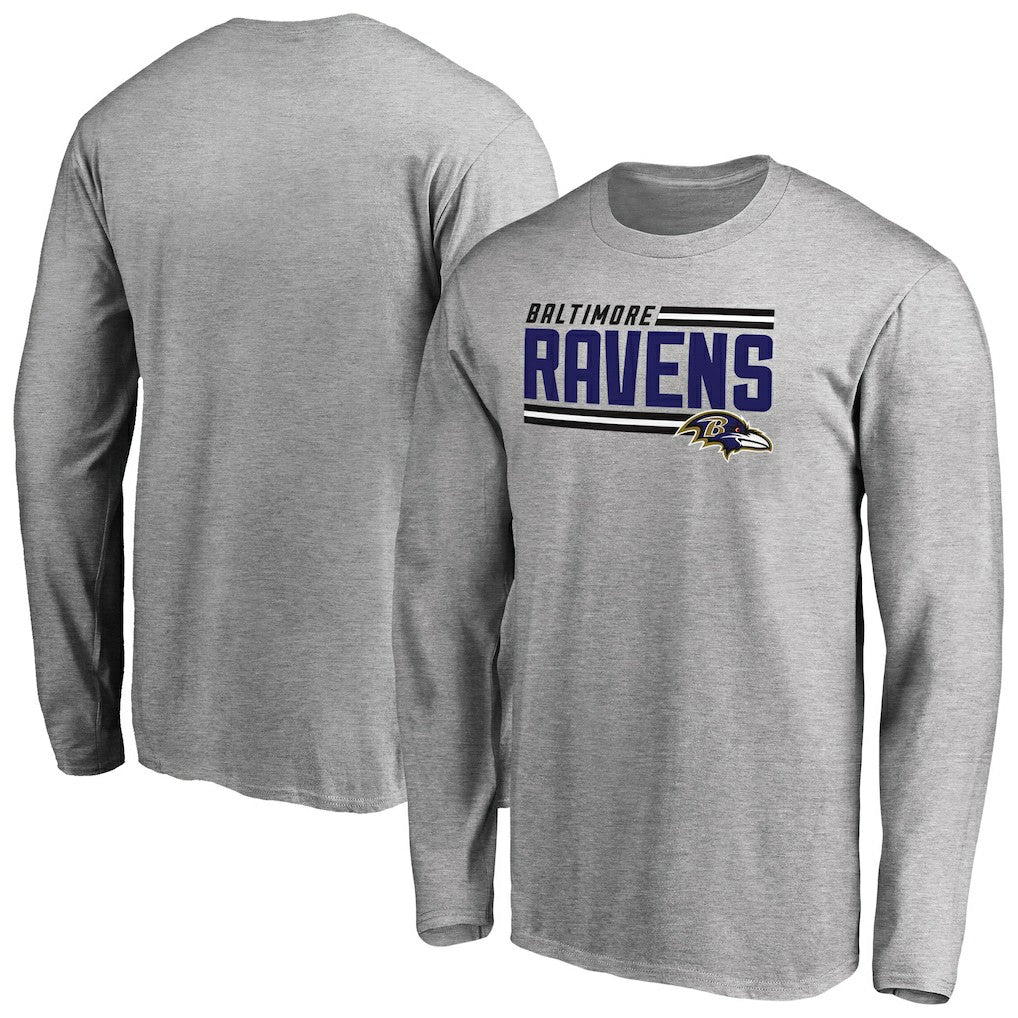Baltimore Ravens Iconic Collection On Side Stripe Long Sleeve T-Shirt Ash | NFL