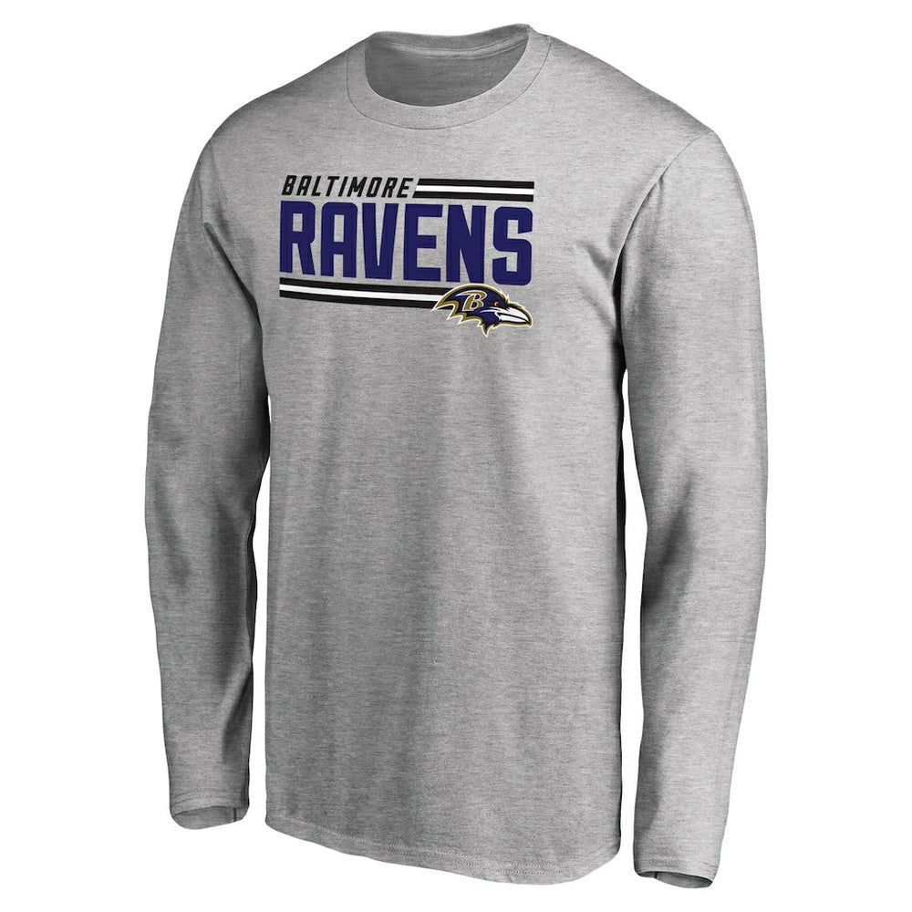 Baltimore Ravens Iconic Collection On Side Stripe Long Sleeve T-Shirt Ash | NFL