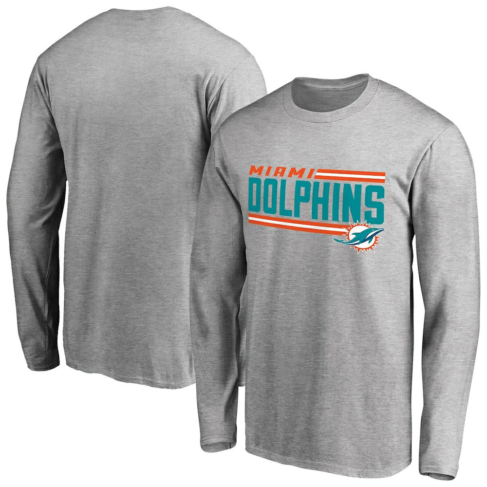 Miami Dolphins Iconic Collection On Side Stripe Long Sleeve T-Shirt Ash | NFL