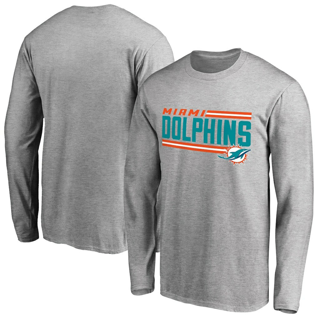 Miami Dolphins Iconic Collection On Side Stripe Long Sleeve T-Shirt Ash | NFL