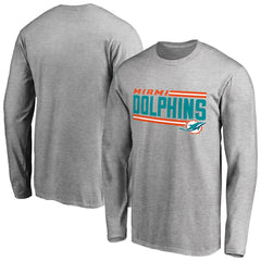Miami Dolphins Iconic Collection On Side Stripe Long Sleeve T-Shirt Ash | NFL