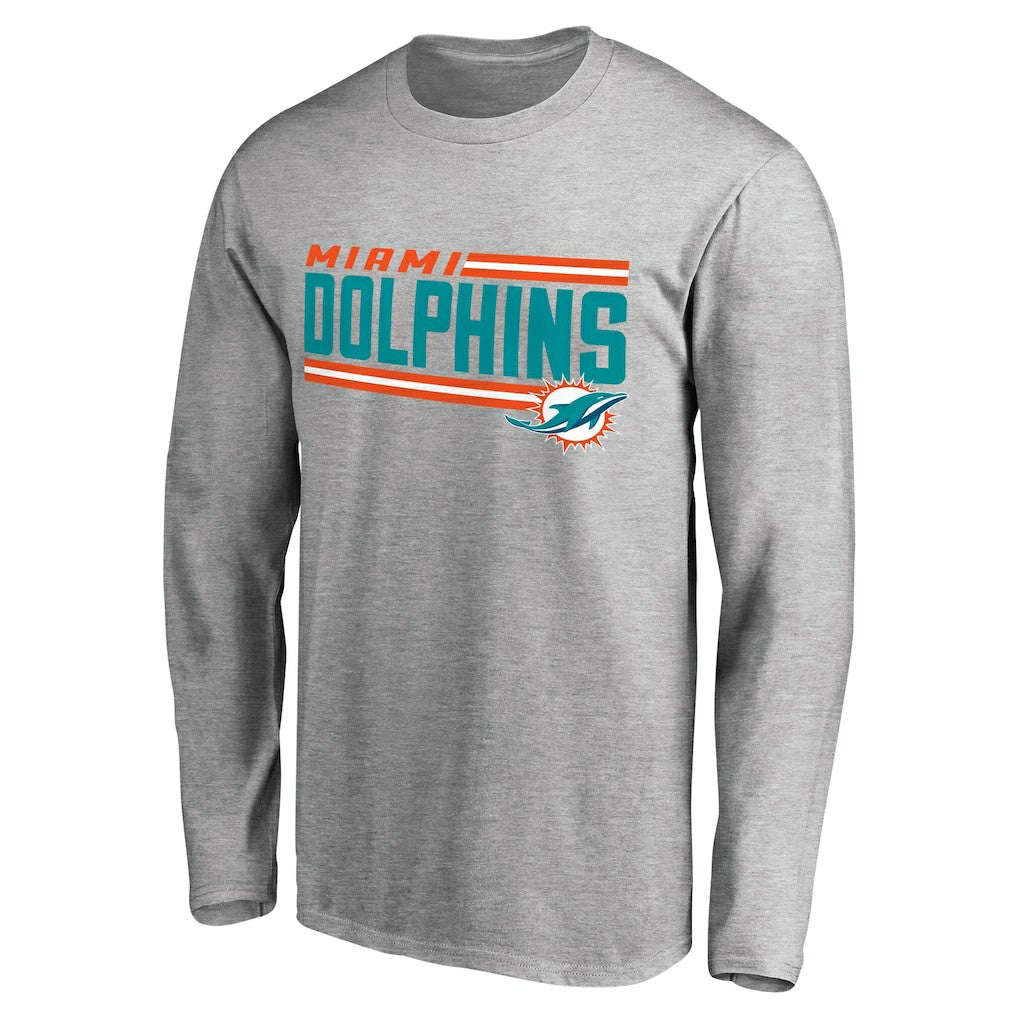 Miami Dolphins Iconic Collection On Side Stripe Long Sleeve T-Shirt Ash | NFL