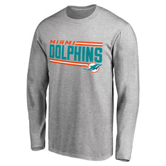 Miami Dolphins Iconic Collection On Side Stripe Long Sleeve T-Shirt Ash | NFL