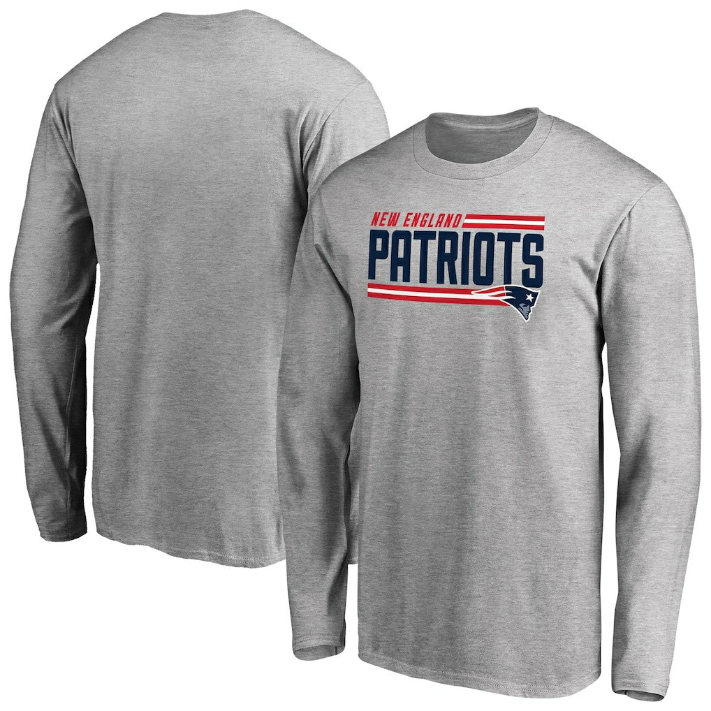 New England Patriots Iconic Collection On Side Stripe Long Sleeve T-Shirt Ash | NFL