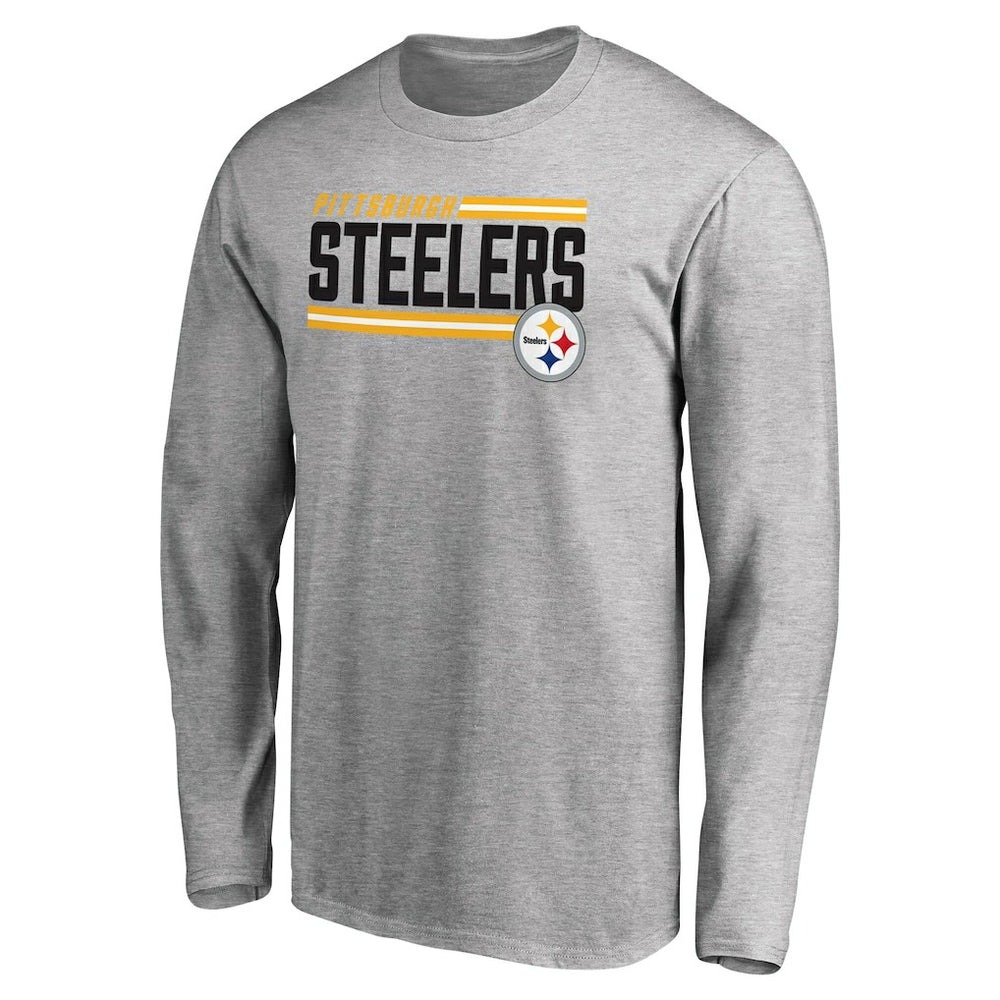 Pittsburgh Steelers Iconic Collection On Side Stripe Long Sleeve T-Shirt Ash | NFL