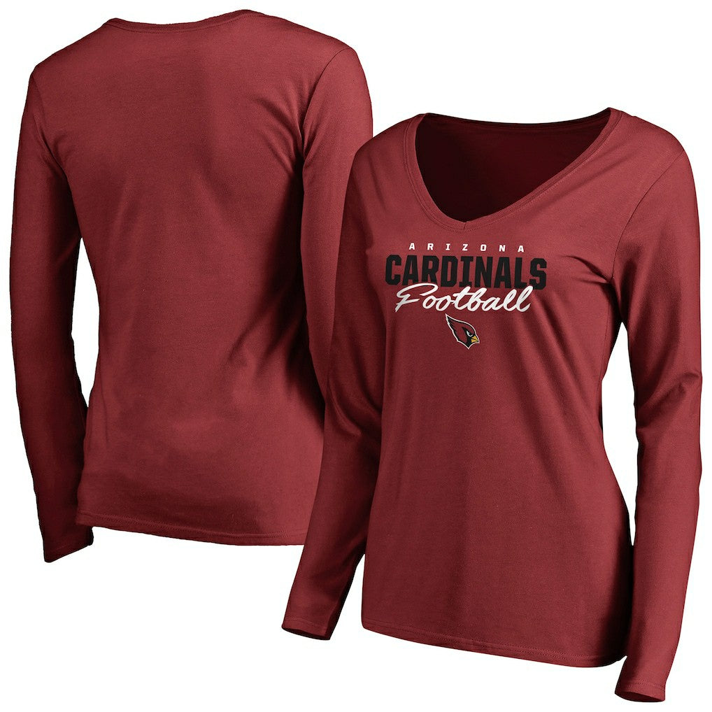 Arizona Cardinals Women's Iconic Collection Script Assist Long Sleeve V-Neck T-Shirt Cardinal | NFL