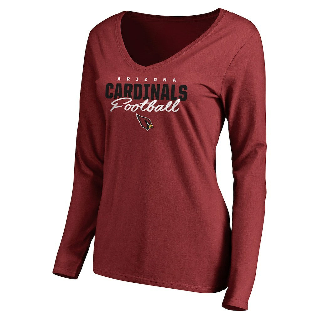 Arizona Cardinals Women's Iconic Collection Script Assist Long Sleeve V-Neck T-Shirt Cardinal | NFL