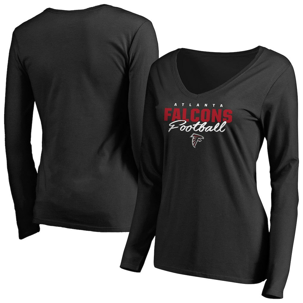 Atlanta Falcons Women's Iconic Collection Script Assist Long Sleeve V-Neck T-Shirt Black | NFL