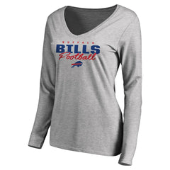Buffalo Bills Women's Iconic Collection Script Assist Long Sleeve V-Neck T-Shirt Ash | NFL