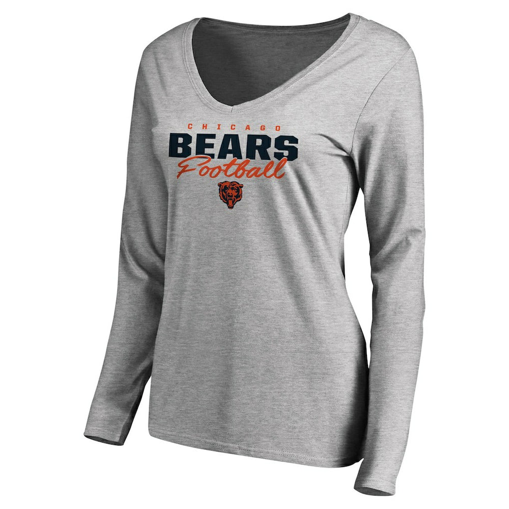 Chicago Bears Women's Iconic Collection Script Assist Long Sleeve V-Neck T-Shirt Ash | NFL