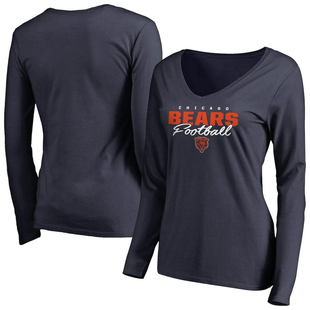 Chicago Bears Women's Iconic Collection Script Assist Long Sleeve V-Neck T-Shirt Navy | NFL