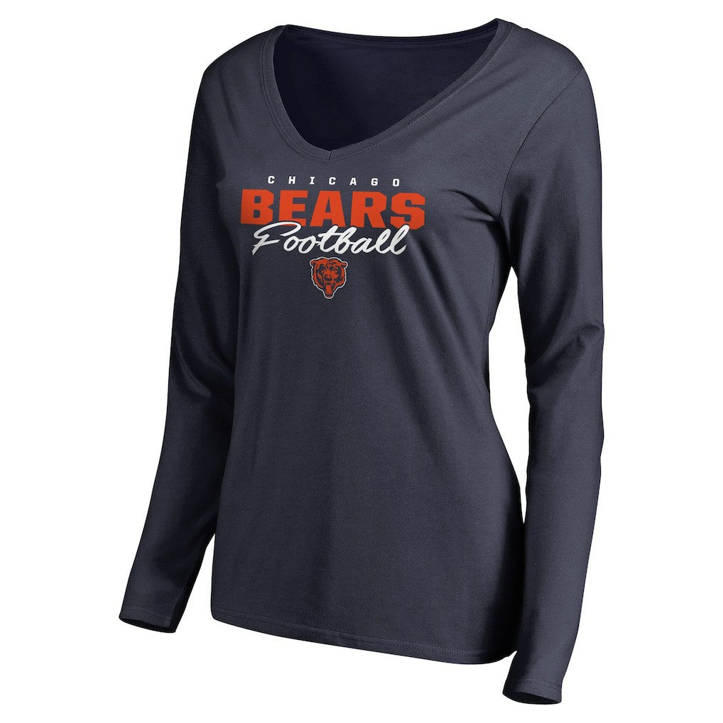 Chicago Bears Women's Iconic Collection Script Assist Long Sleeve V-Neck T-Shirt Navy | NFL