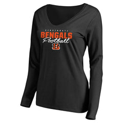 Cincinnati Bengals Women's Iconic Collection Script Assist Long Sleeve V-Neck T-Shirt Black | NFL