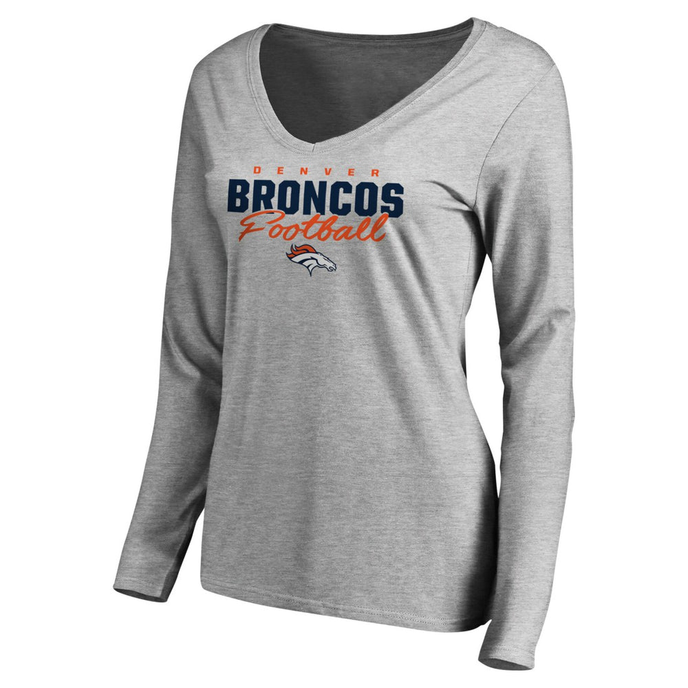 Denver Broncos Women's Iconic Collection Script Assist Long Sleeve V-Neck T-Shirt Ash | NFL