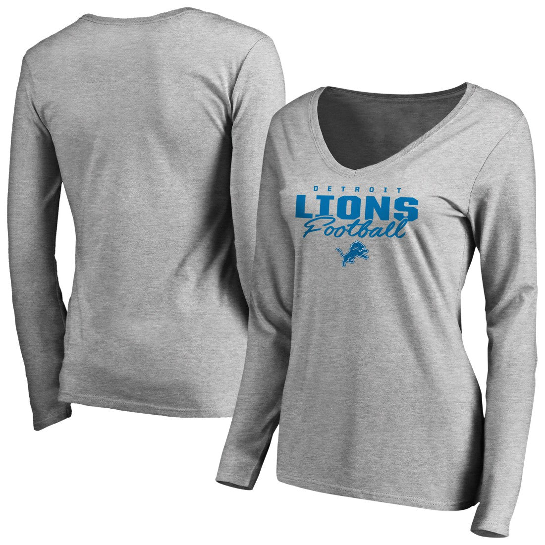 Detroit Lions Women's Iconic Collection Script Assist Long Sleeve V-Neck T-Shirt Ash | NFL