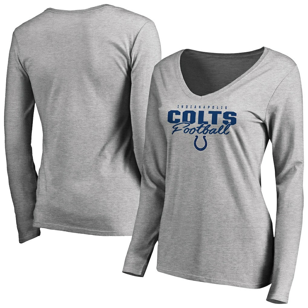 Indianapolis Colts Women's Iconic Collection Script Assist Long Sleeve V-Neck T-Shirt Ash | NFL