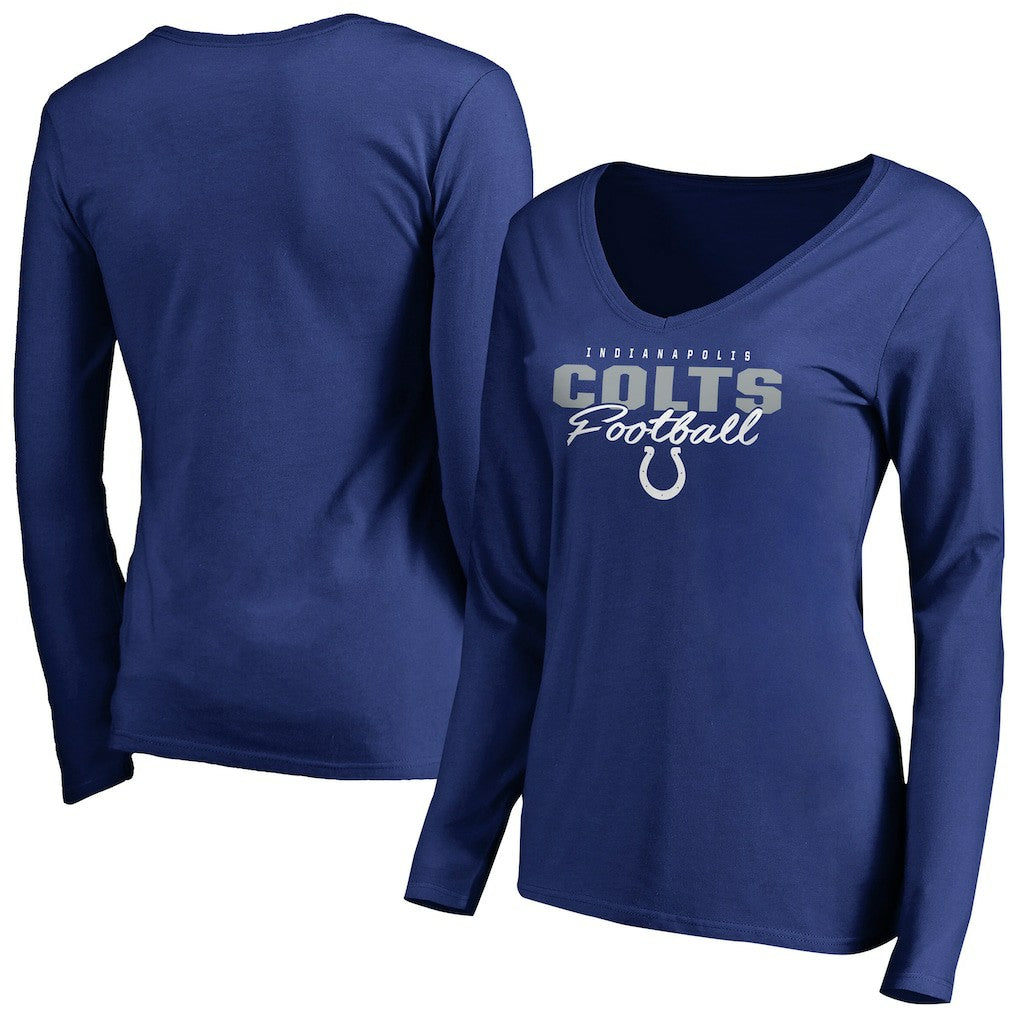 Indianapolis Colts Women's Iconic Collection Script Assist Long Sleeve V-Neck T-Shirt Royal | NFL