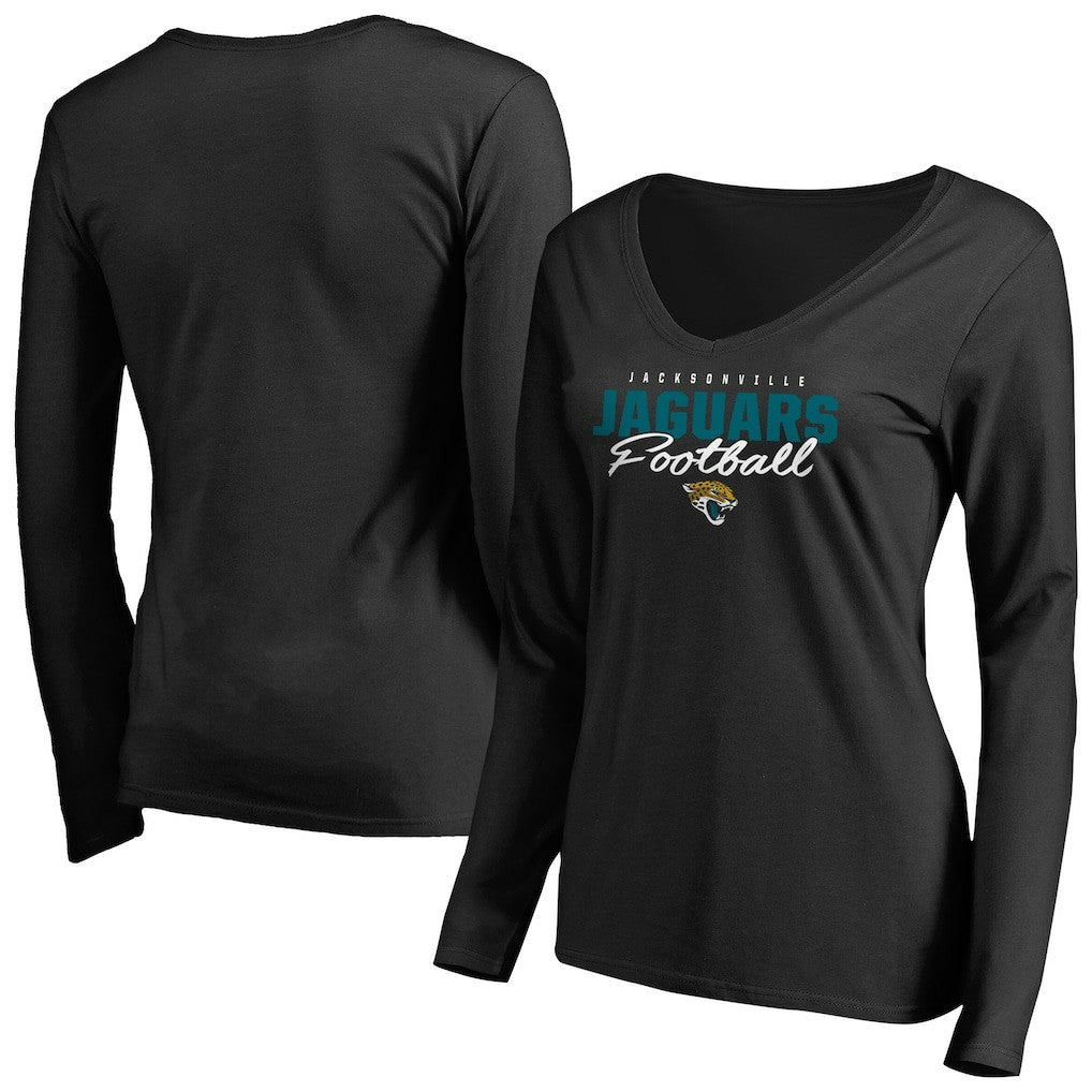 Jacksonville Jaguars Women's Iconic Collection Script Assist Long Sleeve V-Neck T-Shirt Black | NFL