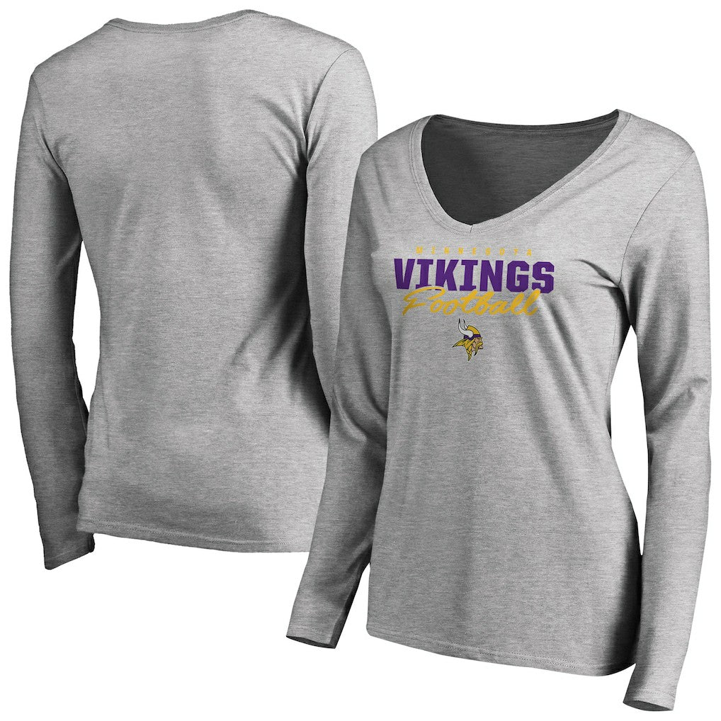 Minnesota Vikings Women's Iconic Collection Script Assist Long Sleeve V-Neck T-Shirt Ash | NFL