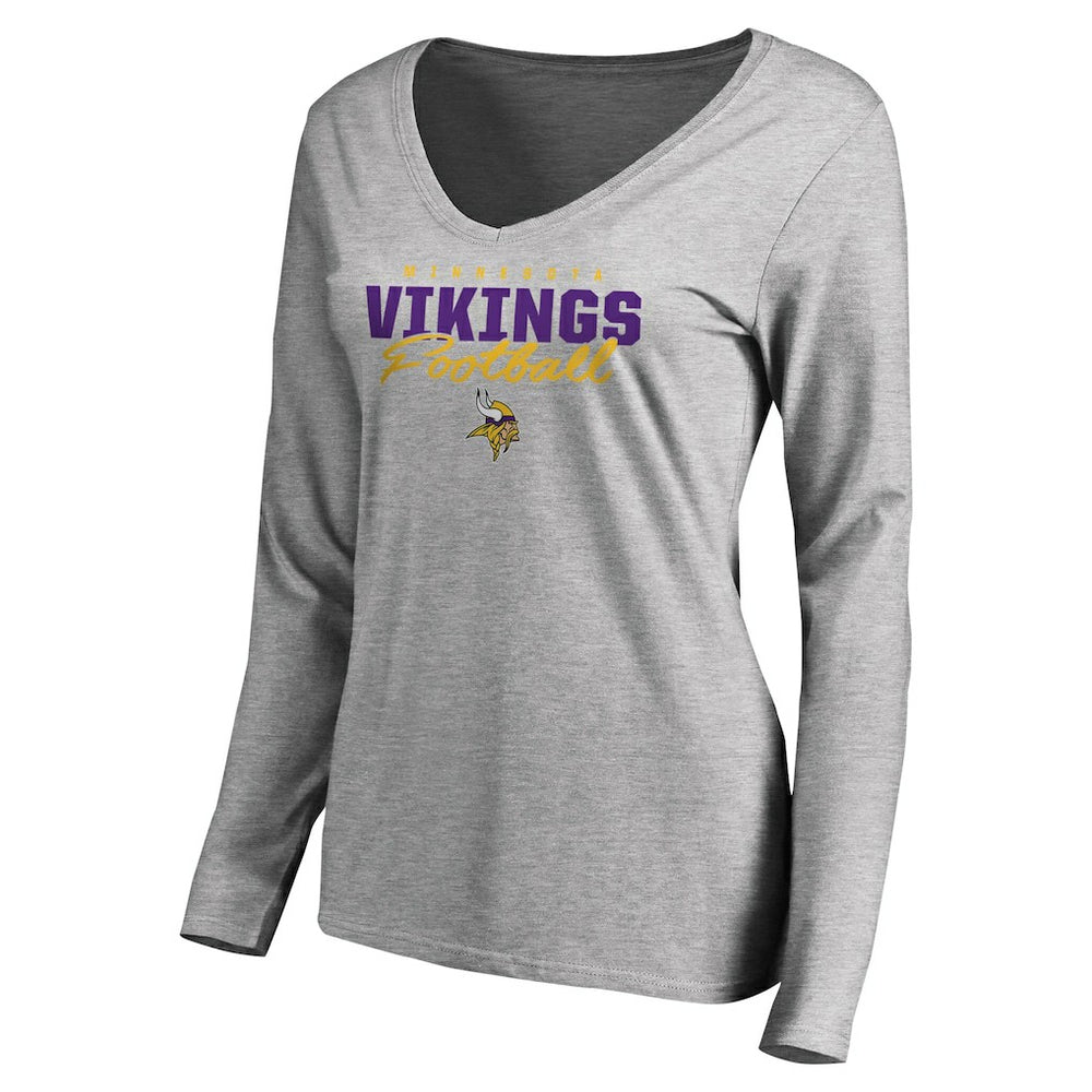 Minnesota Vikings Women's Iconic Collection Script Assist Long Sleeve V-Neck T-Shirt Ash | NFL
